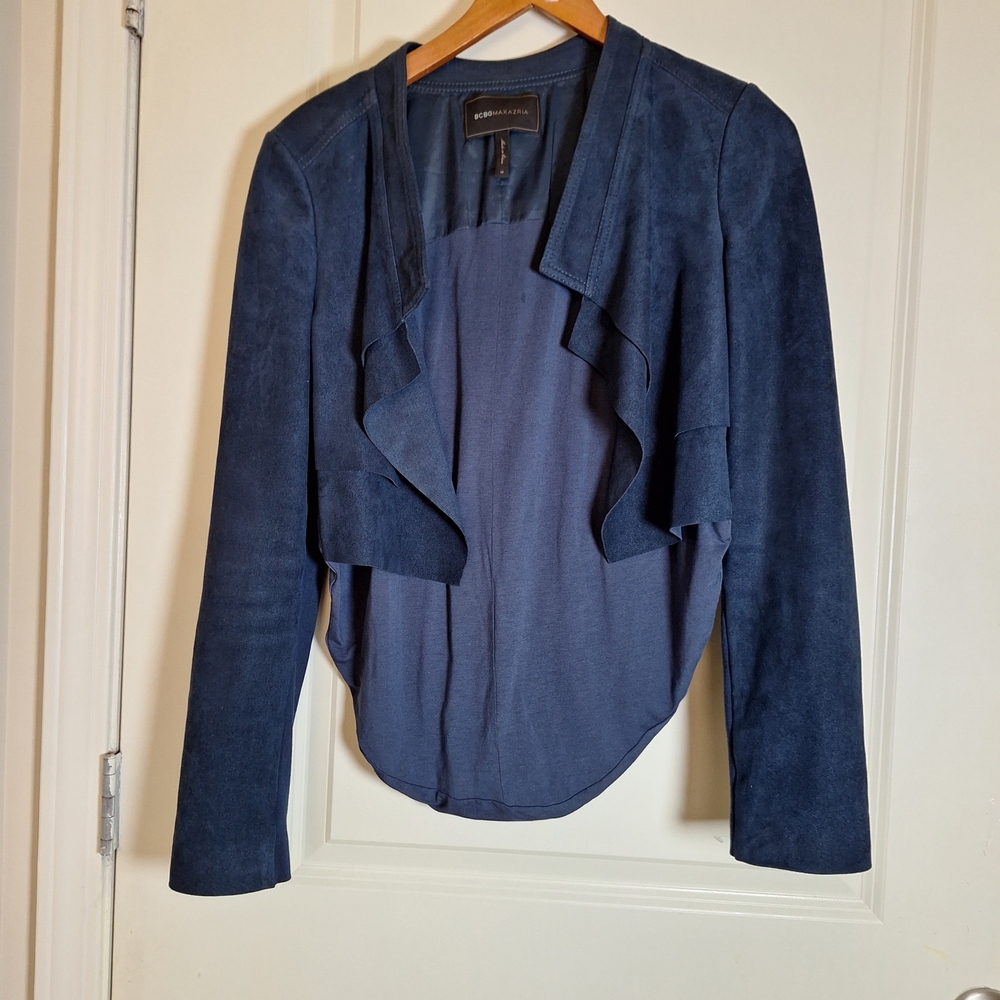 BCBGMAXAZRI Norton Suede Navy Crop Carbon Blue Jacket  Size Medium